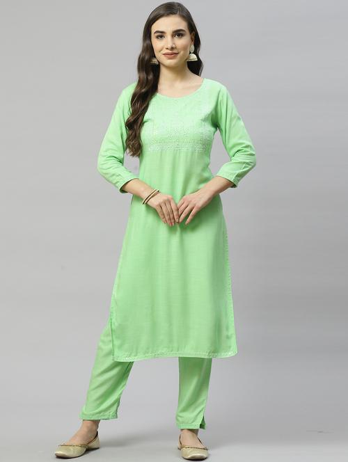 green rayon kurta pant set - 18254268 - Very Small Image - 1
