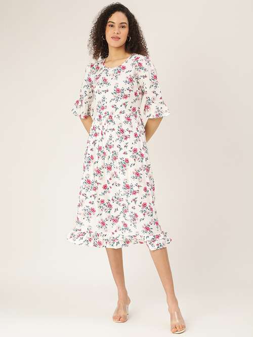 bell sleeved floral a-line dress - 18266356 - Very Small Image - 1