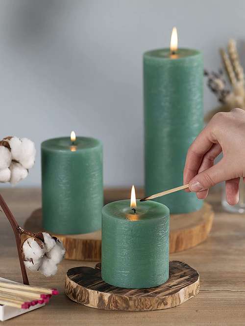 bosco pond scented set of 3 green color pillar candles - 18287428 - Very Small Image - 1