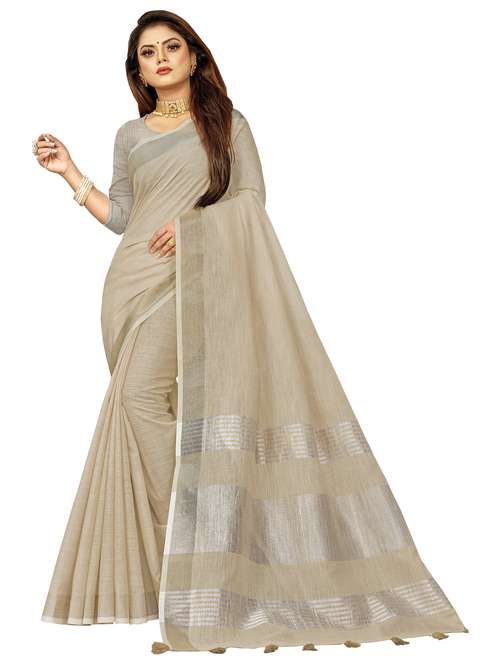 women's self design beige colored saree with blouse - 18290693 - Very Small Image - 1