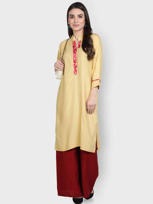 beige rayon kurta palazzo set - 18302535 - Very Small Image - 1