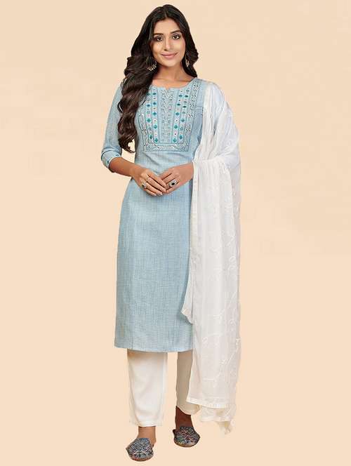 blue cotton suit set - 18306130 - Very Small Image - 1