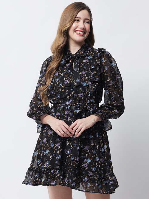 long sleeve printed a-line dress - 18309296 - Very Small Image - 1