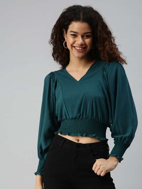 women's blouson v neck top - 18310441 - Very Small Image - 1