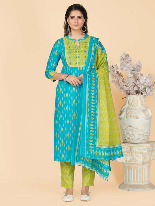blue cotton suit set - 18325334 - Very Small Image - 1