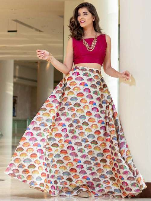 multi colored satin flared lehenga - 18355157 - Very Small Image - 1