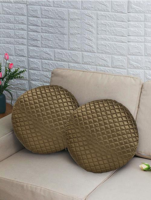 mezposh rasta coffee brown quilted satin round cushion covers (14") set of 2 - 18369366 - Very Small Image - 1
