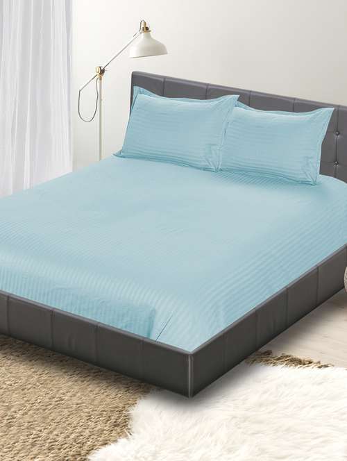 shahi decor pure cotton bedsheet 90x108 inches with 2 pillow covers 17x27 inches ( sky blue, machine washable ) - 18371091 - Very Small Image - 1