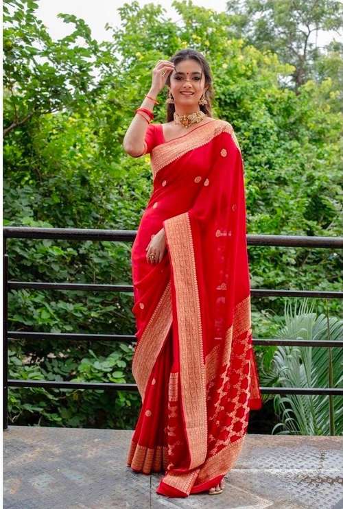 jacquard work ethnic motifs banarasi saree with blouse - 18372097 - Very Small Image - 1