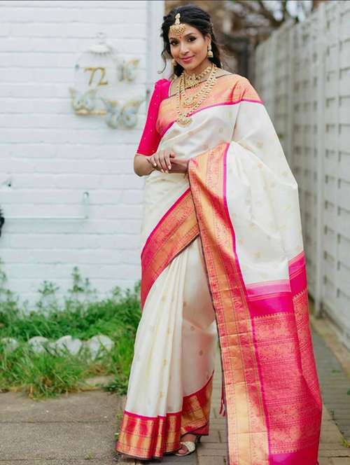 pink banarasi saree with blouse - 18372118 - Very Small Image - 1