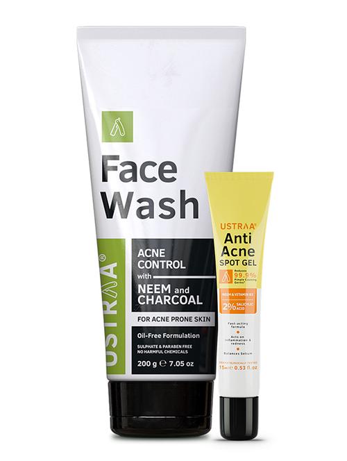 ustraa anti acne spot gel - 15ml & face wash with neem & charcoal - 200g - 18395297 - Very Small Image - 1