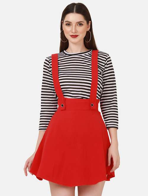 high rise solid flared pinafore skirt - 18421453 - Very Small Image - 1