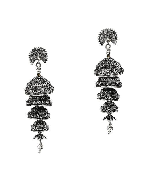 silver metal jhumka earring - 18425971 - Very Small Image - 1