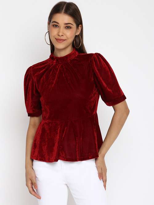 women's peplum mock neck top - 18444864 - Very Small Image - 1
