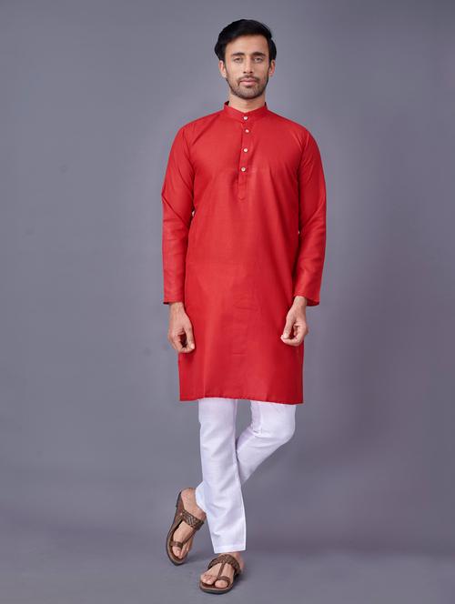 red solid kurta pyjama ethnic wear set - 18452325 - Very Small Image - 1