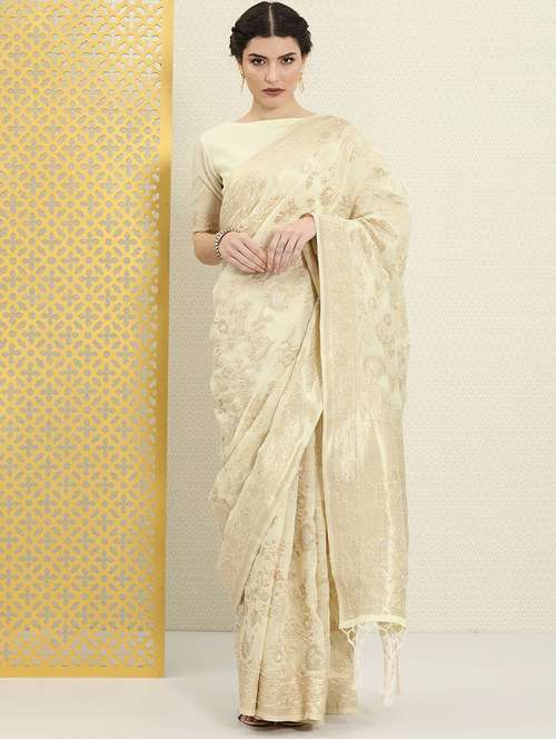 women's self design cream colored saree - 18461825 - Very Small Image - 1