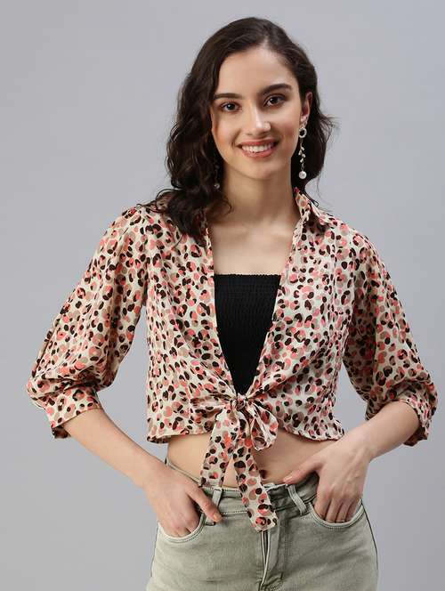 tie front printed crop top - 18469961 - Very Small Image - 1