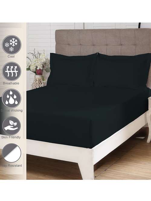 pizuna cotton 400 thread count solid long staple cotton satin king size flat sheet with 2 pillow covers black - 18471128 - Very Small Image - 1