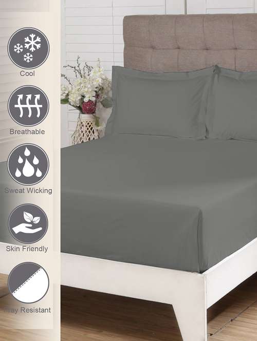 pizuna cotton 400 thread count solid long staple cotton satin double size flat sheet with 2 pillow covers pearl grey - 18471139 - Very Small Image - 1