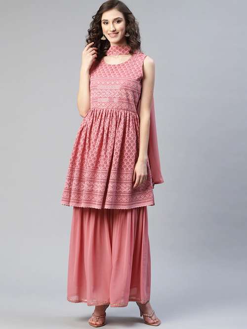chikankari kurta sharara set with dupatta - 18518927 - Very Small Image - 1