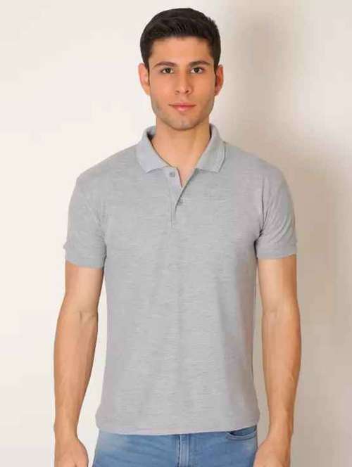 grey solid polo t-shirt - 18520334 - Very Small Image - 1