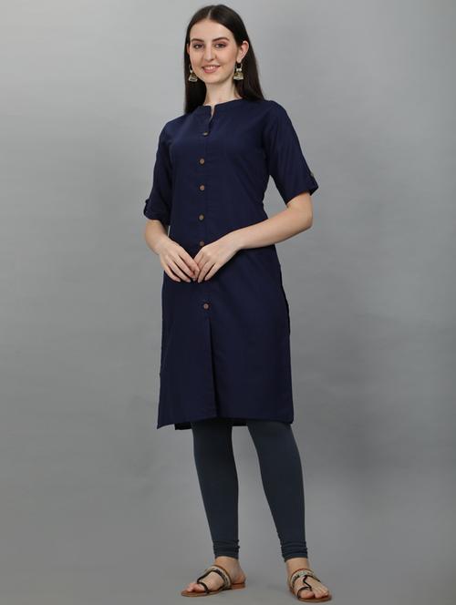 blue solid straight kurta - 18527278 - Very Small Image - 1