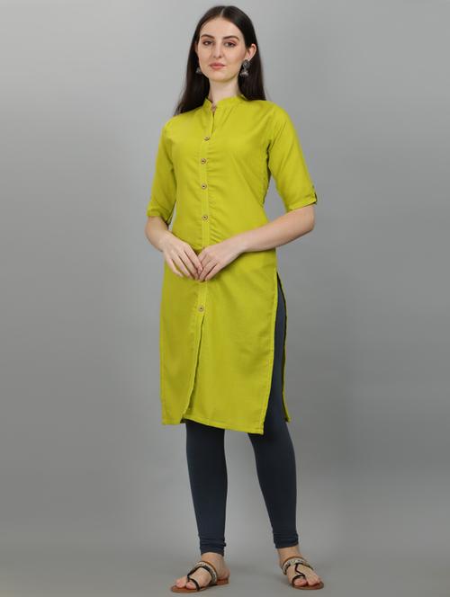 women's solid front slit kurta - 18527287 - Very Small Image - 1