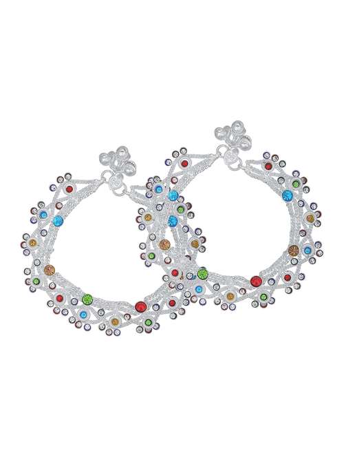 silver plated multi color stoned anklet - 18534081 - Very Small Image - 1