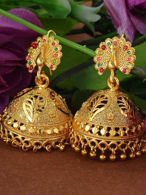 gold plated stones studded jhuka earring - 18535383 - Very Small Image - 1