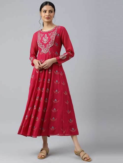 pink embroidered ethnic dress - 18543042 - Very Small Image - 1