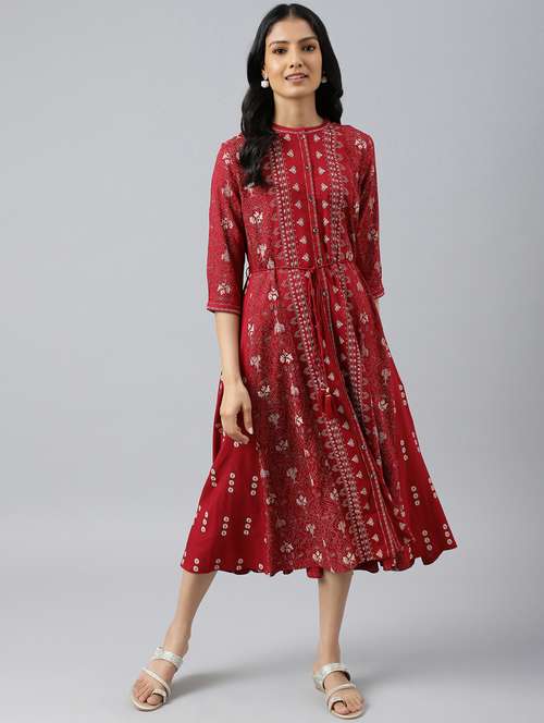 printed flared ethnic dress - 18543044 - Very Small Image - 1
