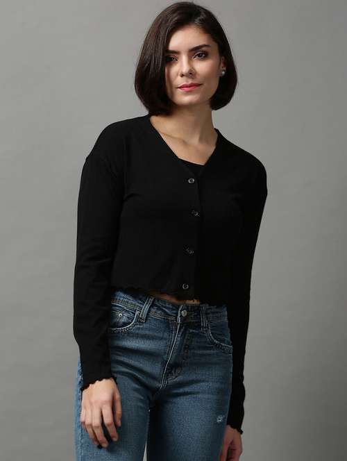 v neck solid cardigan - 18592460 - Very Small Image - 1