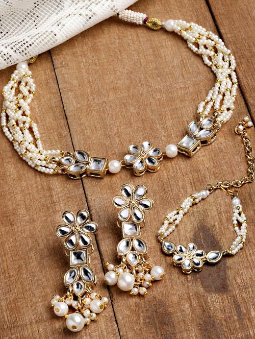 gold plated necklaces earring and bracelet set - 18636021 - Very Small Image - 1