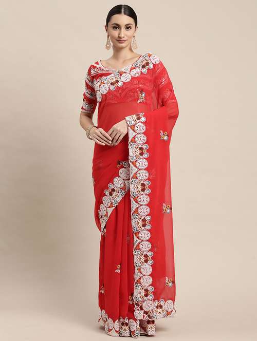 women's embroidered saree with blouse - 18643095 - Very Small Image - 1