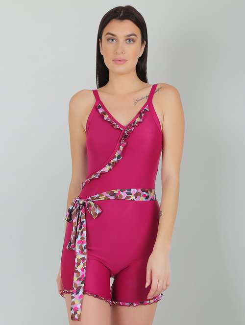frill edges pink solids swimsuit - 18656112 - Very Small Image - 1