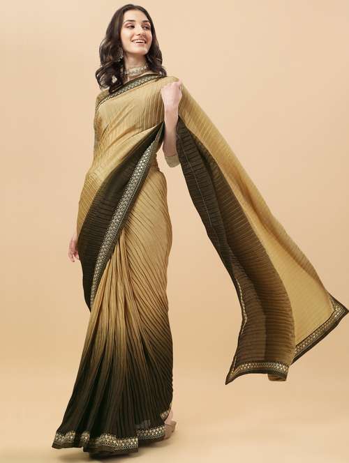 women's ombre beige colored saree with blouse - 18736541 - Very Small Image - 1