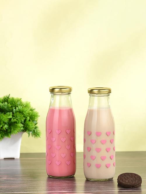 lovely heart glass water/milk bottle, metal metal cap, 300ml, pack of 4 - 18807455 - Very Small Image - 1