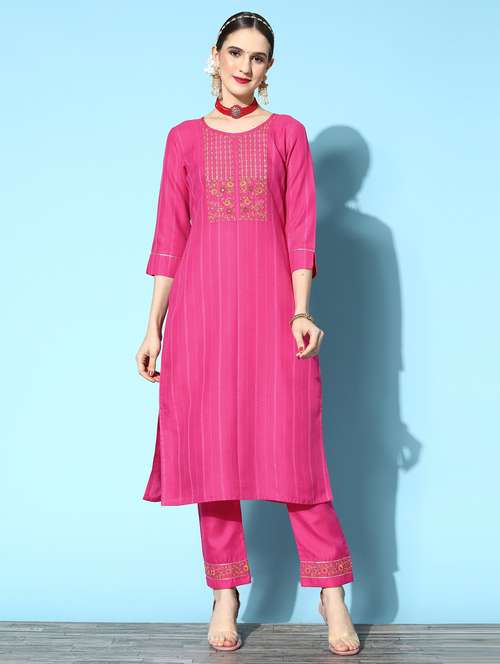 women pink self design kurta pant set - 18823037 - Very Small Image - 1