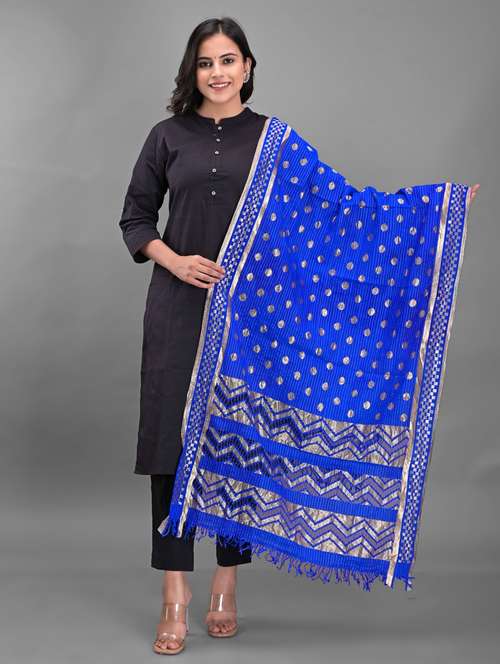 blue silk dupatta - 18843144 - Very Small Image - 1