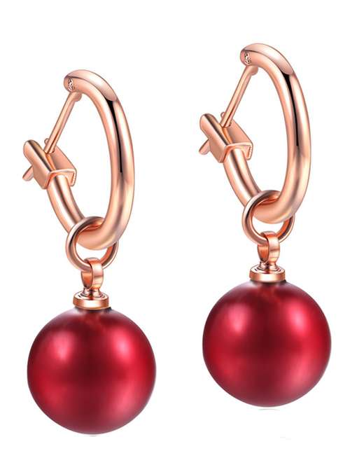 rose gold with round pearl drop earrings - 18910359 - Very Small Image - 1