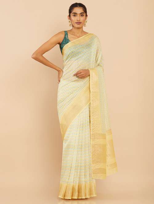 women's self design lemon sherbet colored saree - 18933352 - Very Small Image - 1