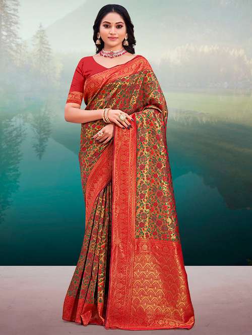 women's banarasi saree with blouse - 19100615 - Very Small Image - 1
