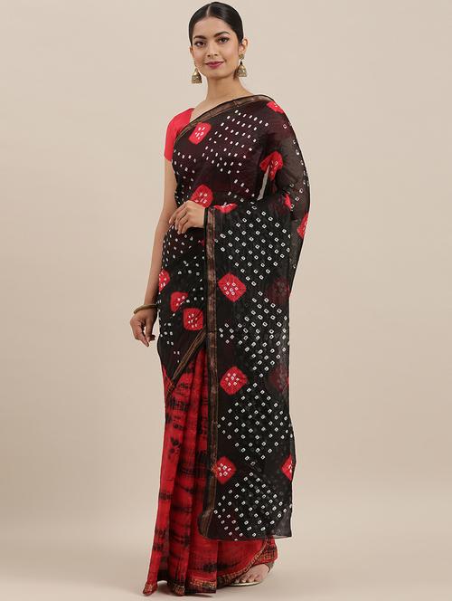 women's bandhani red colored saree with blouse - 19179160 - Very Small Image - 1