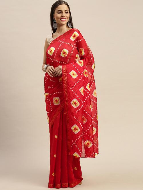 women's bandhani red colored saree with blouse - 19179174 - Very Small Image - 1