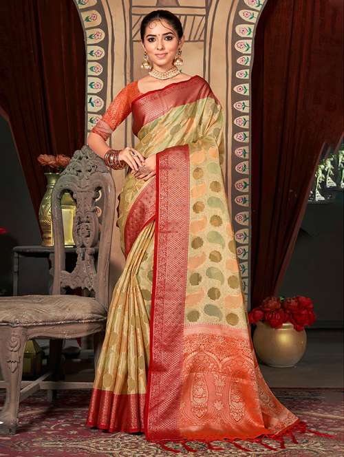 women's self design beige colored saree with blouse - 19303895 - Very Small Image - 1