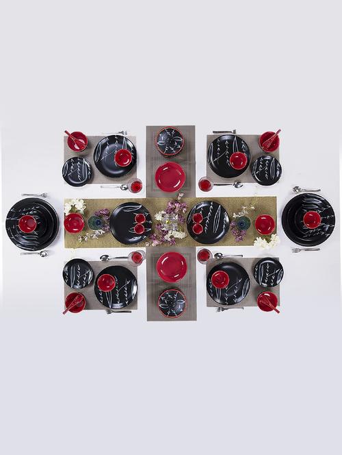 caffeine ceramic handmade red and black bamboo dinner set (37 pieces - microwave & dishwasher safe) - 19304435 - Very Small Image - 1