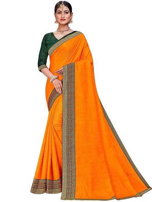 lace detailed solid bordered saree with blouse - 19337213 - Very Small Image - 1