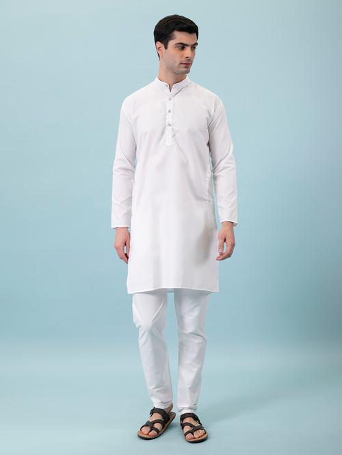white mandarin neck solid kurta pyjama set - 19382631 - Very Small Image - 1