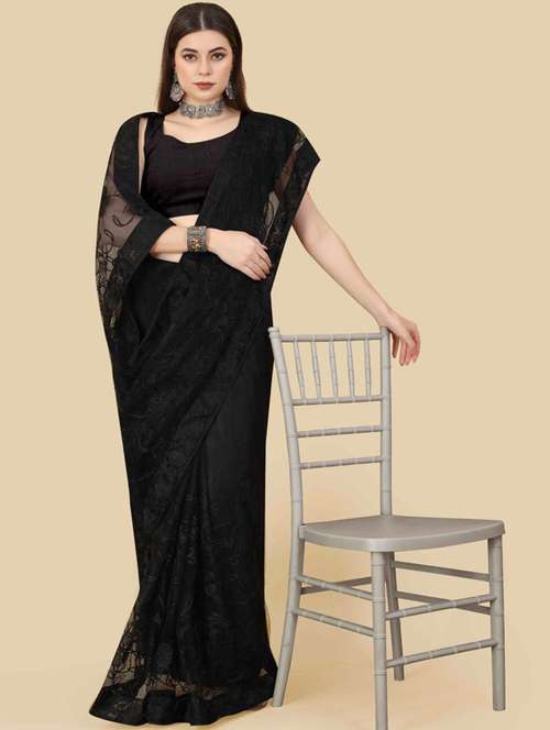women's self design black colored saree - 19382901 - Very Small Image - 1