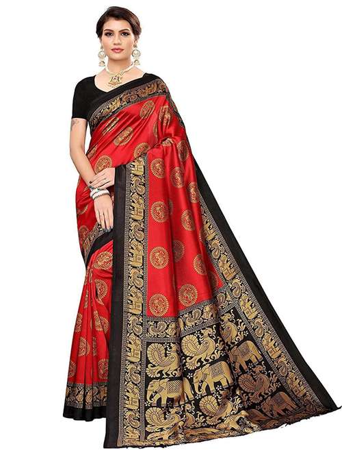 contrast bordered printed saree with blouse - 19427012 - Very Small Image - 1